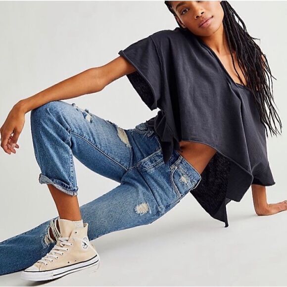 Free People We The Free Bren Boyfriend High Rise Baggy Distressed Jeans, Size 24 - Picture 4 of 16